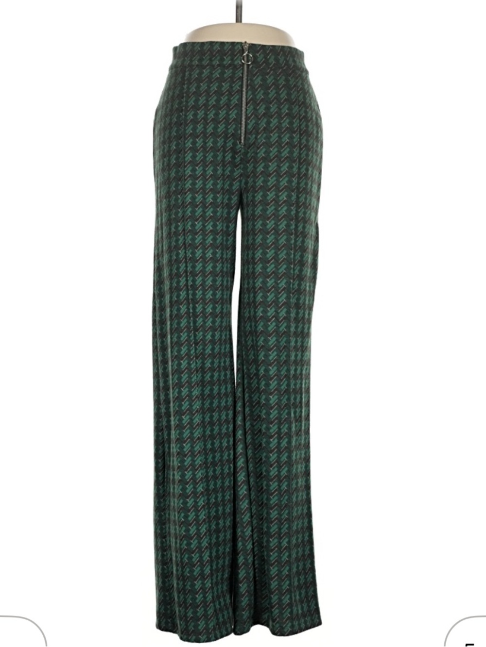 Zara Green Patterned Wide-Leg Trousers